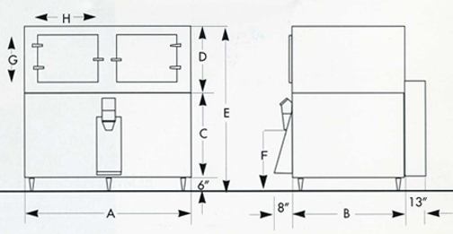 ice machine line drawing showing dimensions